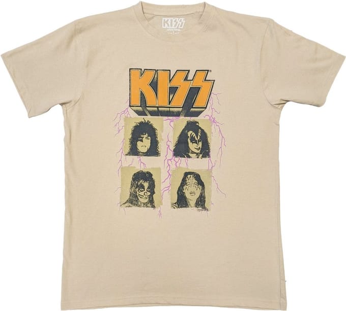 Kiss - Lightning Photo Heren T-shirt - S - Beige