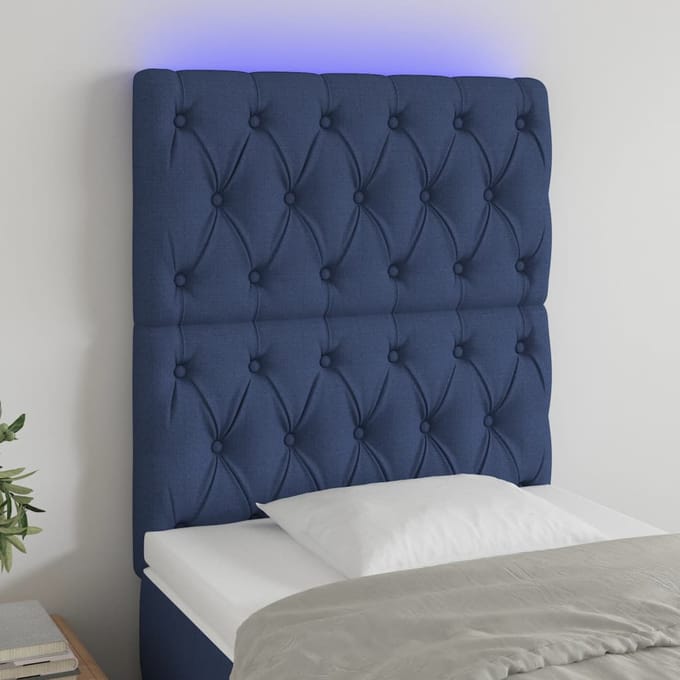 vidaXL - Hoofdbord - LED - 80x7x118/128 - cm - stof - blauw