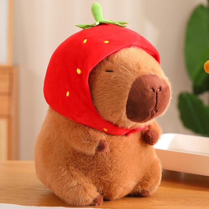 Chapeau Fraise Kapibala Poupée Mignon Pendentif Capybara Jouet en Peluche Poupée Poupée 12CM