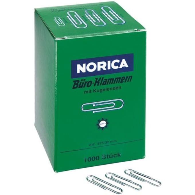 Paperclips, met bolvormig uiteinde, gegalvaniseerd, 1000 stuks, lengte 32 mm