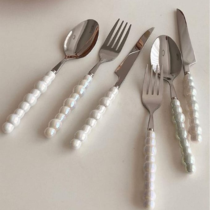 Bestekset Lepels Vorken Messen Keukengerei Servies Sets met Keramische Parel Handvatten voor white