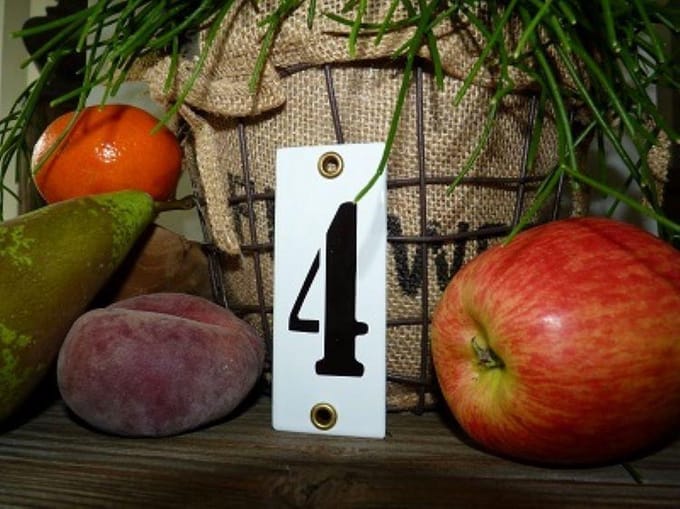 Emaille huisnummer wit 4x10 nummer '4'
