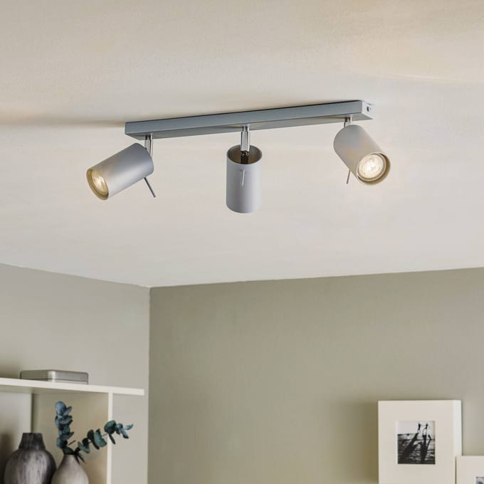 SOLLUX LIGHTING Plafondspot Round, grijs, 3-lamps lineair