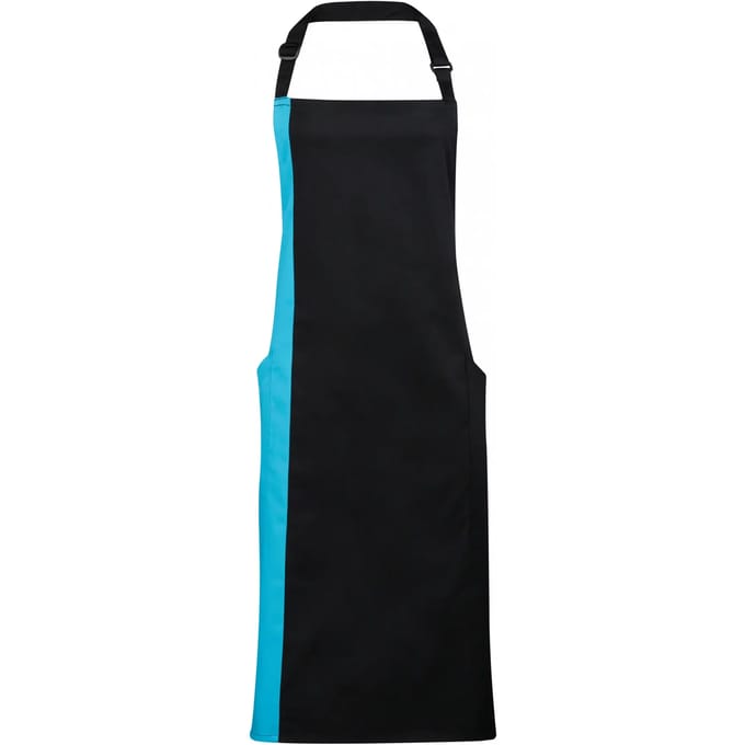 Premier Contrast Bib Apron PR162 - Black / Turquoise - One size