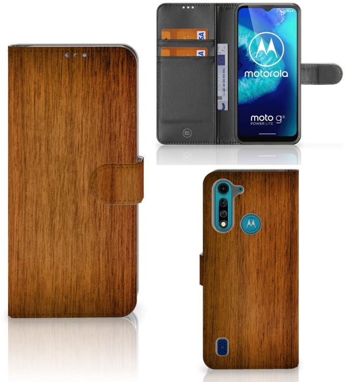 Motorola G8 Power Lite Book Style Case Donker Hout