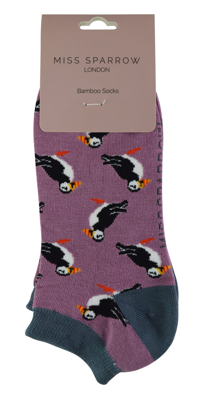 Miss Sparrow - Dames Bamboe Trainer Sokken - Puffins (Mauve)