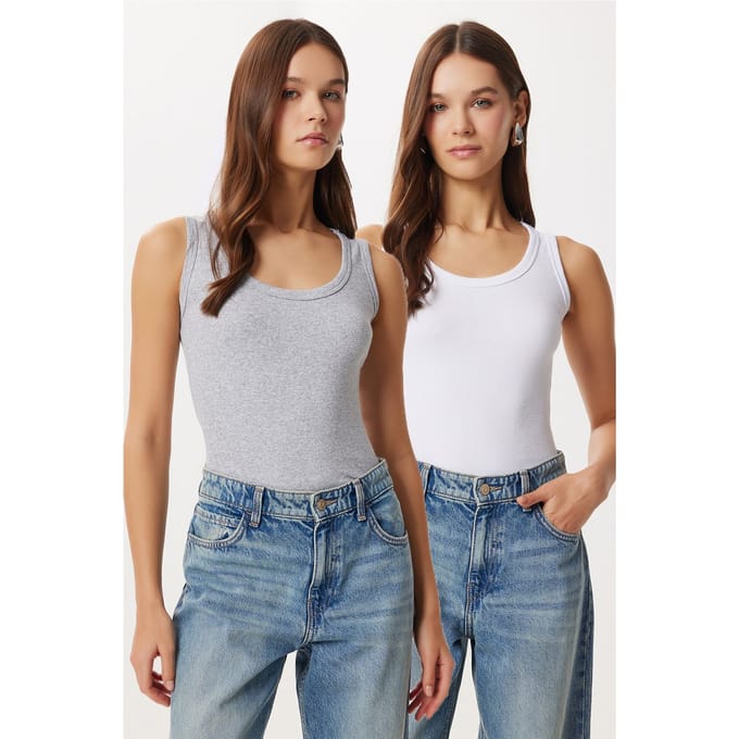 Fitted U-hals Gebreide 2-Pack Tanktop