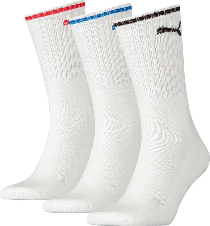 Unisex puma crew sokken met strepen – 3 paar – White – 39-42