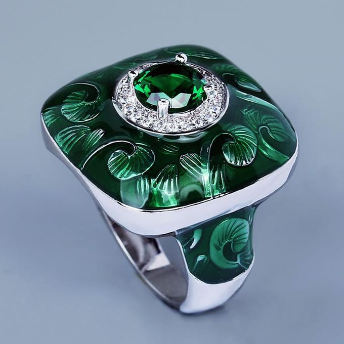 Creatieve Persoonlijkheid Emaille Ring Groen Bloemen Mode Oma Retro Groen Casual Bal Feest No. 10 black