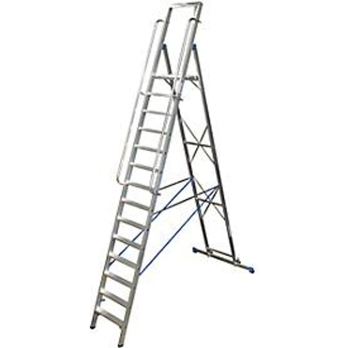 Trapladder, met groot platform, aluminium, met 14 treden