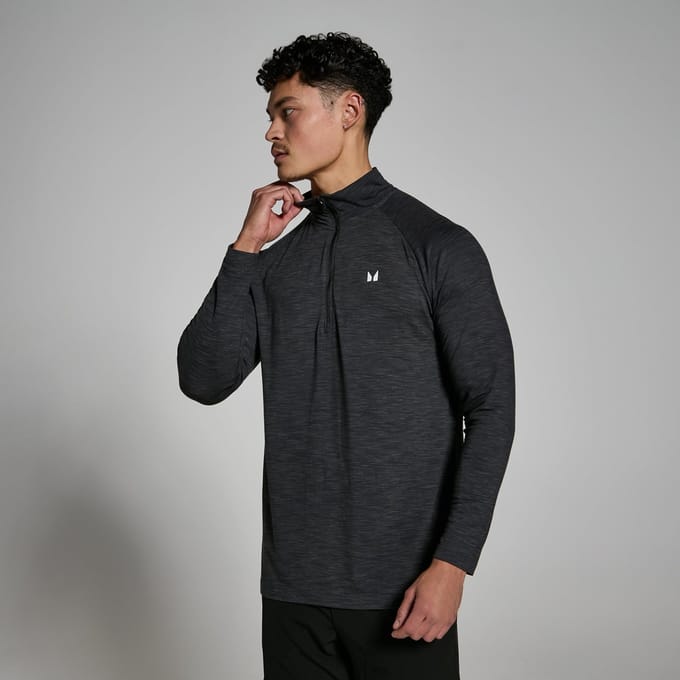 MP Performance shirt met kwartrits voor heren - Gemêleerd zwart - S