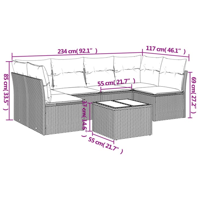 vidaXL - 7-delige - Loungeset - met - kussens - poly - rattan - beige