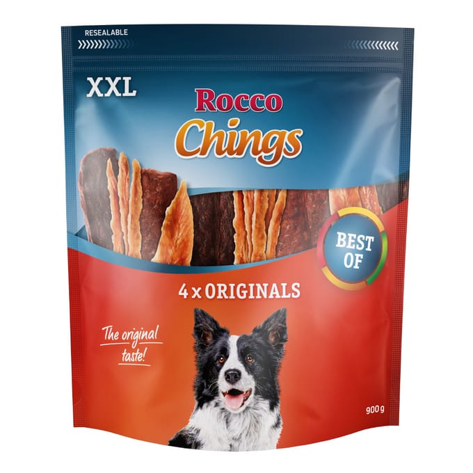 2x900g Chings XXL Mix: kippenborst, eendenborst, rund Rocco Hondensnacks