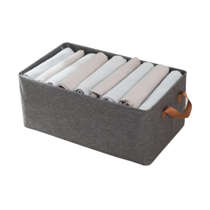 Clothes Storage Bin Foldable Cationic Clothes Organizer with Handle for Bedroom Closet Gray white