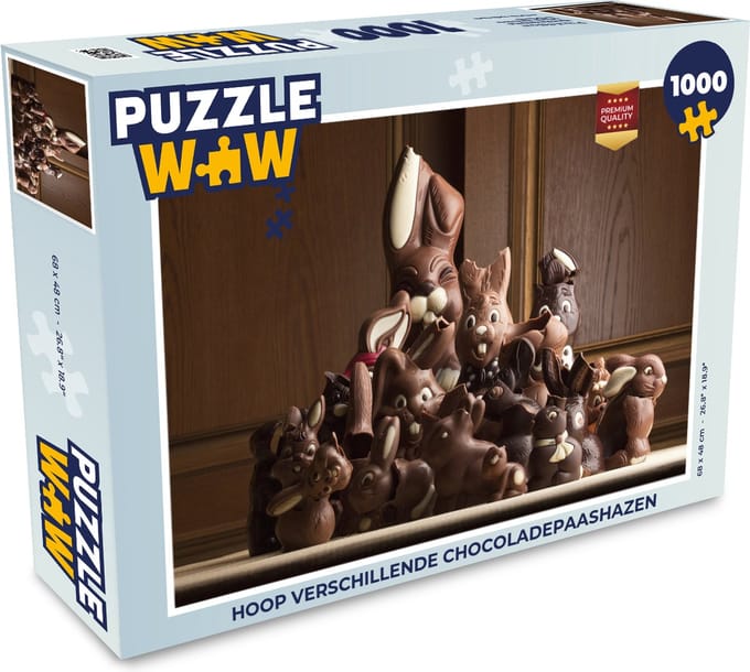 Puzzel Hoop verschillende chocoladepaashazen - Legpuzzel - Puzzel 1000 stukjes volwassenen