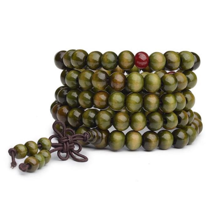 Marama - Mala armband Sandelhout Groen - elastisch - 108 kralen - 86 cm.