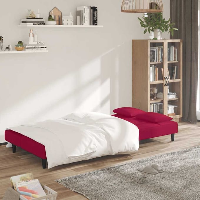 vidaXL - Slaapbank - 2-zits - met - 2 - kussens - fluweel - wijnrood