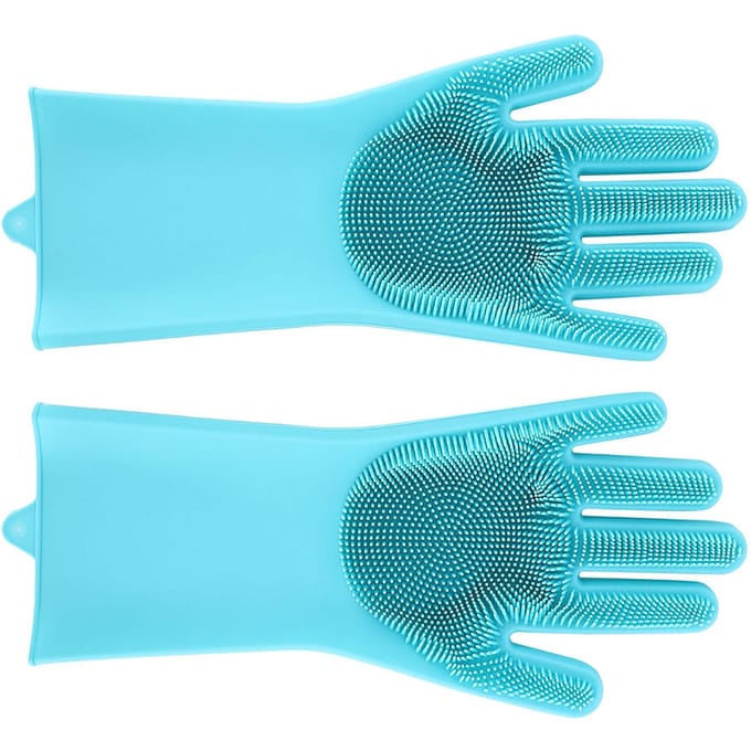 2 Pièces Gants de Douche de Massage pour Bain d'Animal de Compagnie Chat Chien Brosse Nettoyante Multifonctionnelle blue