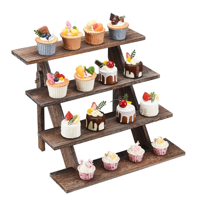 Houten Cupcake Standaard Display Verhoger Rustieke Houten Verhogers voor Verzamelobjecten Decoratief black