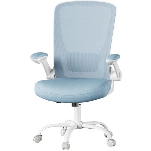 Ochama bureaustoel van netstof, ergonomische draaistoel, inklapbare armleuningen, blauw