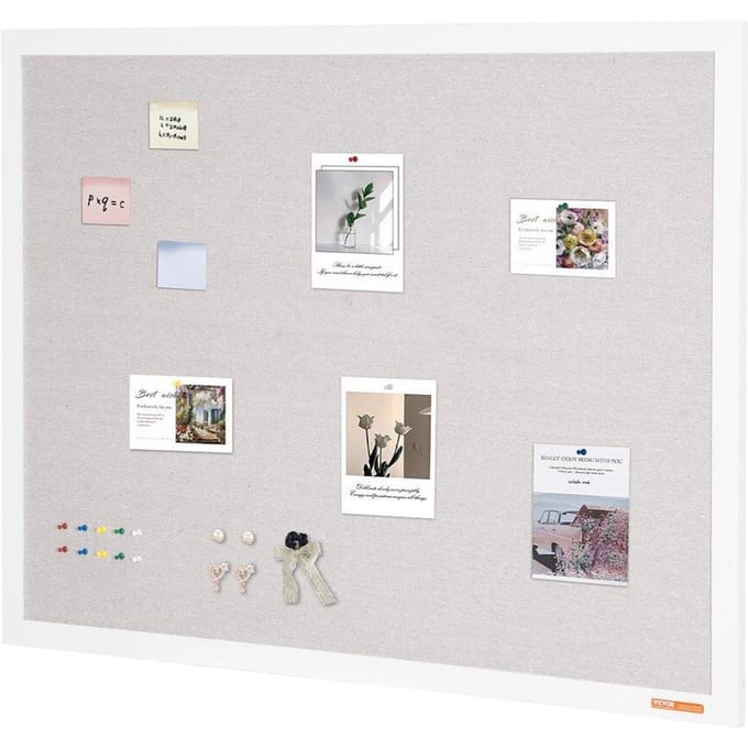 Tableau d'affichage en liège blanc 48 x36  avec surface en lin, tableau d'affichage mural
