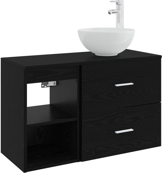 vidaXL - Badkamermeubel - Set - 2 - st - Zwart - eiken - Bewerkt - hout