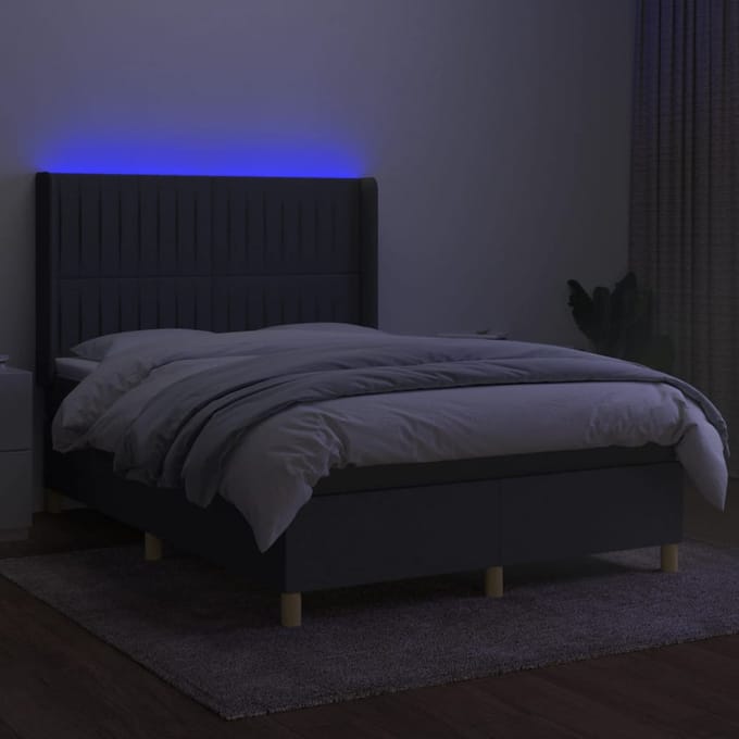 vidaXL - Boxspring - met - matras - en - LED - stof - donkergrijs - 140x200 - cm