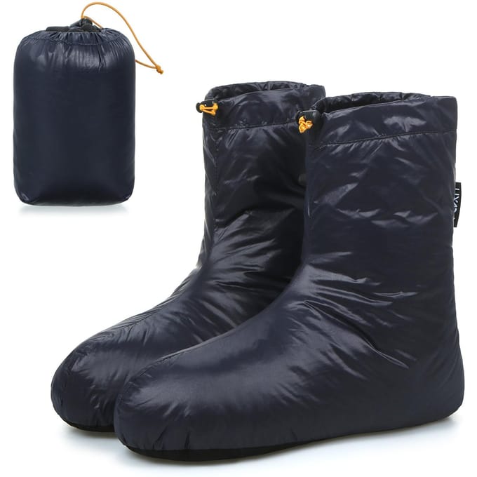 Lixada hiver chaud vers le bas pantoufles de couchage chaussettes doux coupe-vent Camping vers le bas chaussons pour sac de couchage chaussettes de Camping M black