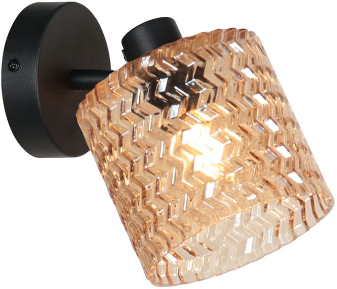 Wandlamp - amberkleurig zwart - Ocre - glas metaal - bedlampje - E14 - 4223ZW - Mexlite