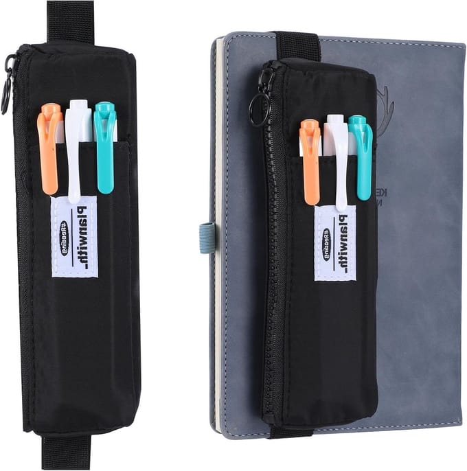 Dailygoods - Zwarte Elastische Penhouder voor Notebook - Herbruikbaar Etui