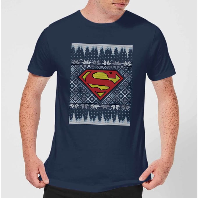 DC Superman Knit Men's Christmas T-Shirt - Navy - S