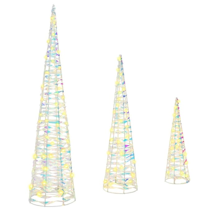 vidaXL - Kerstboom - 3 - st - 90 - LED's - Warmwit - 20 - x - 20 - x - 80 - cm - PET