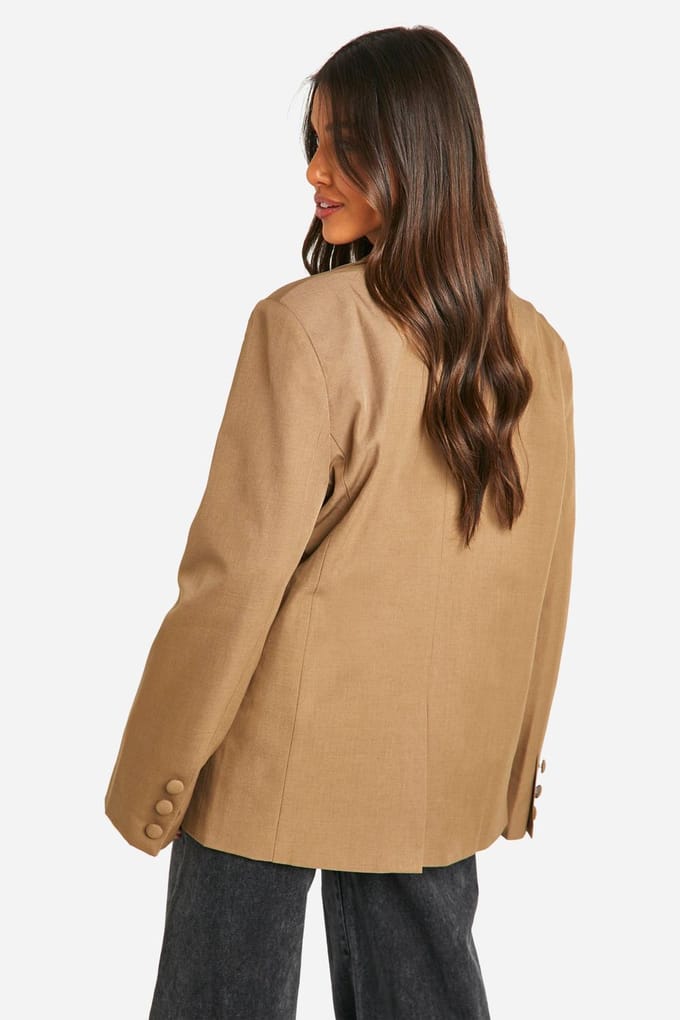 boohoo Dames Single Breasted Relaxed Fit Tailored Blazer | Mocha | Maat: 14