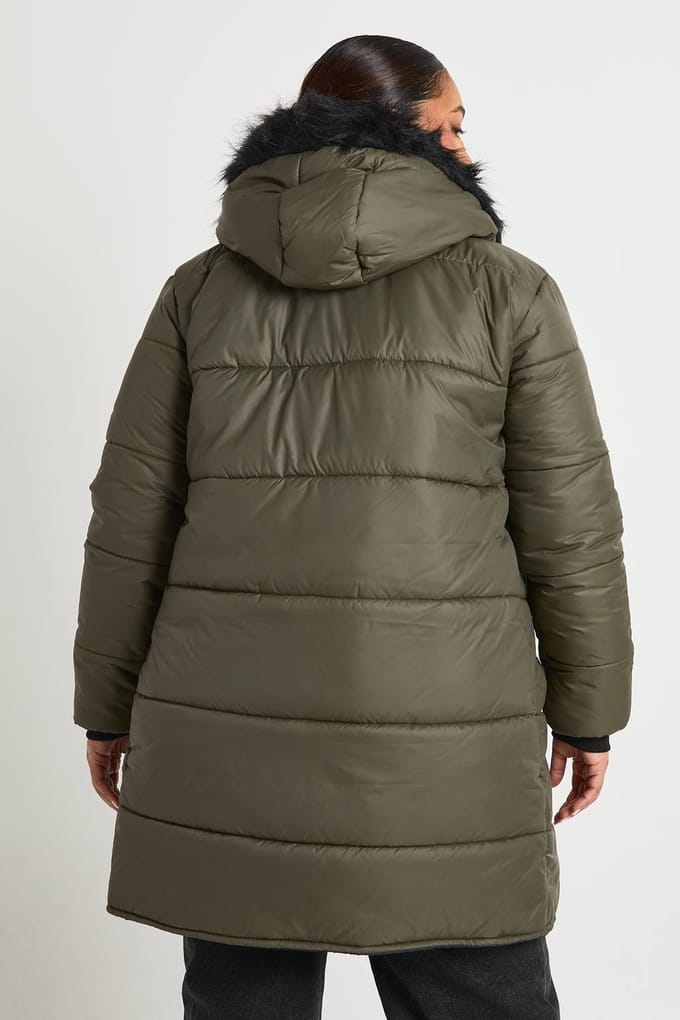 boohoo Dames Plus Faux Fur Trim Parka | Kaki | Maat: 46