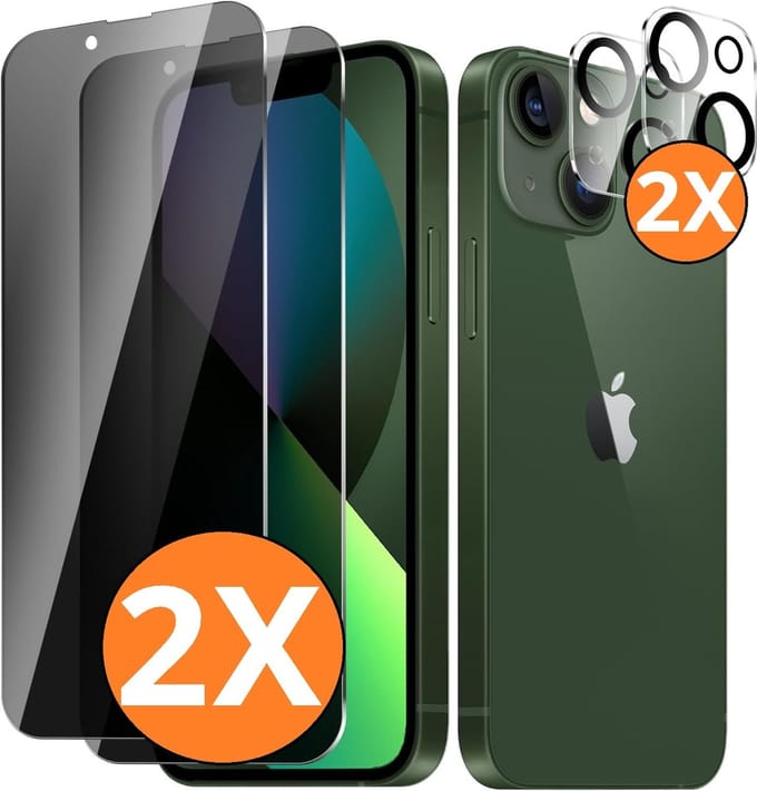 Privacy screenprotector Geschikt voor iPhone 13 - screenprotector Privacy Met iPhone 13 camera lens - Complete bescherming voor iPhone 13 – scherm en camera in één set - 2X