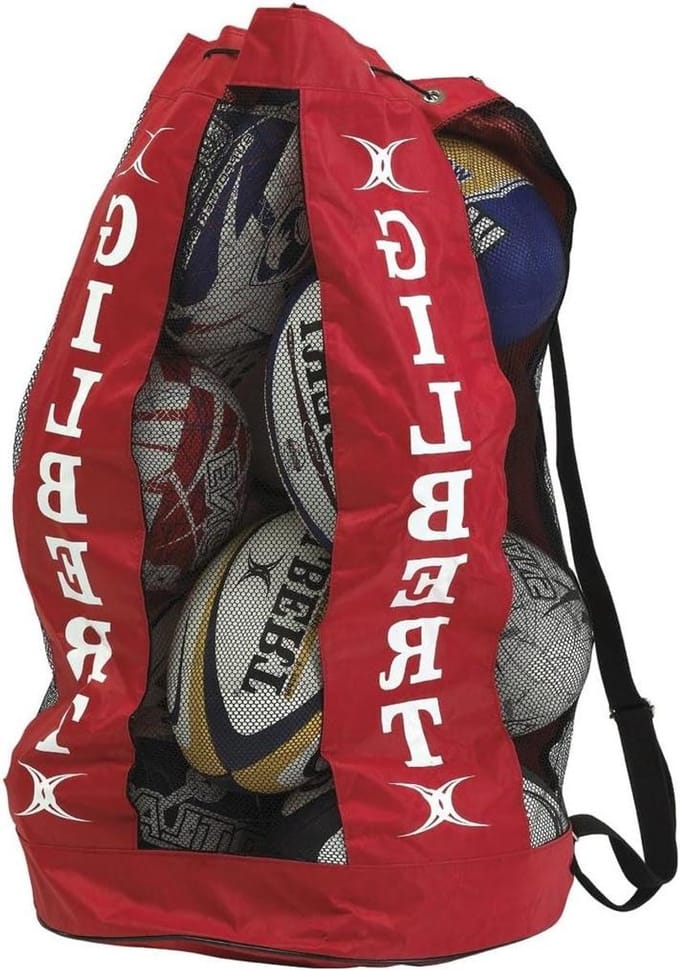 Rugby Bal Tas - Sport Bal Houder - Sport Training - Super Sterke Constructie - Capaciteit 12 Ballen - Rood