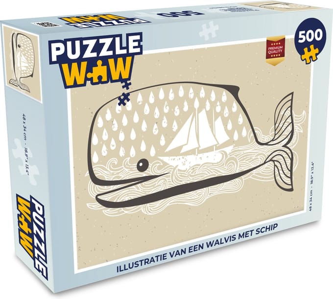Puzzel Illustratie van een walvis met schip - Legpuzzel - Puzzel 500 stukjes