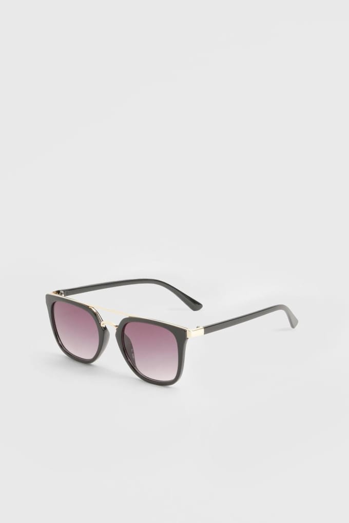 boohoo Dames Vierkante Aviator Zonnebrillen | Zwart