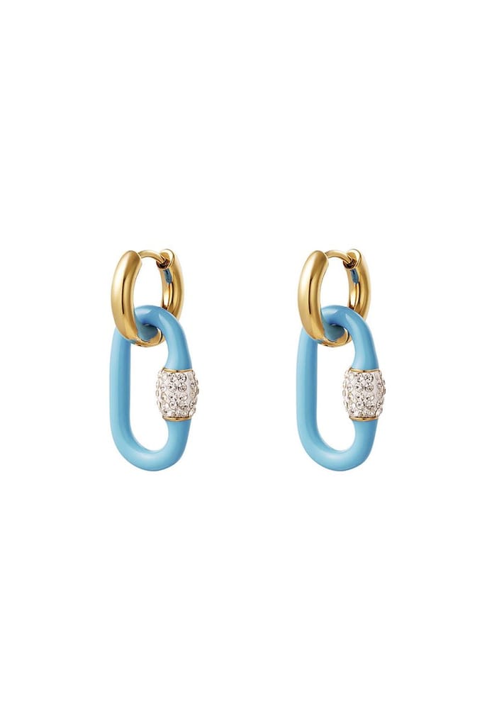 Yehwang - Oorbellen - Ovaal gekleurde bedel - Blue & Gold Stainless Steel