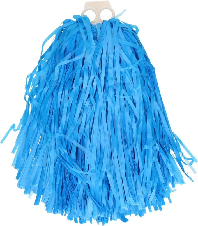 Cheerballs/pompoms - 1x - blauw - met franjes en ring handgreep - 28 cm
