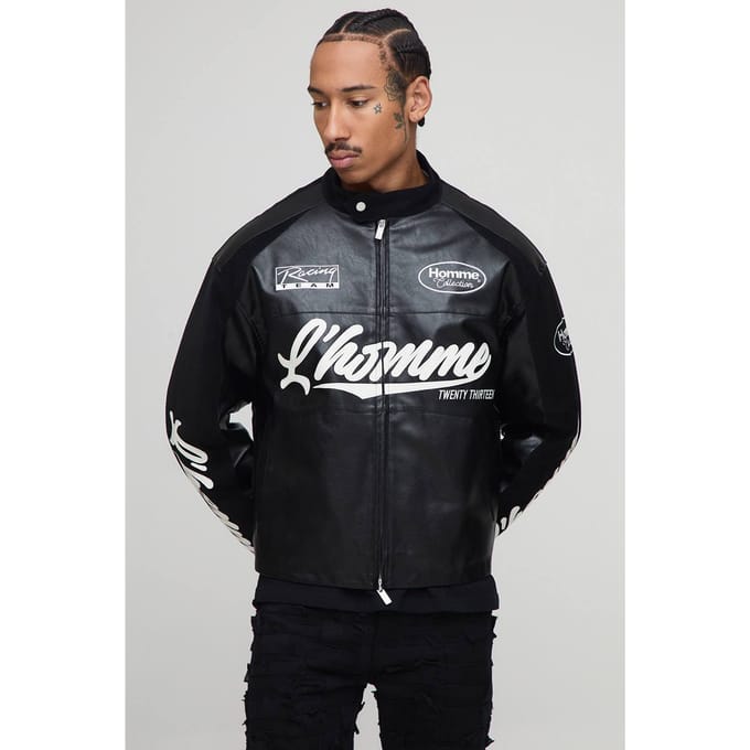 Boxy Fit Tumbled PU Heren Moto Jas | Black | Size Medium
