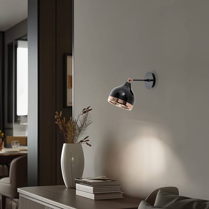 Asir - Wandlamp - Zwart en koper - 17 x 25 x 28