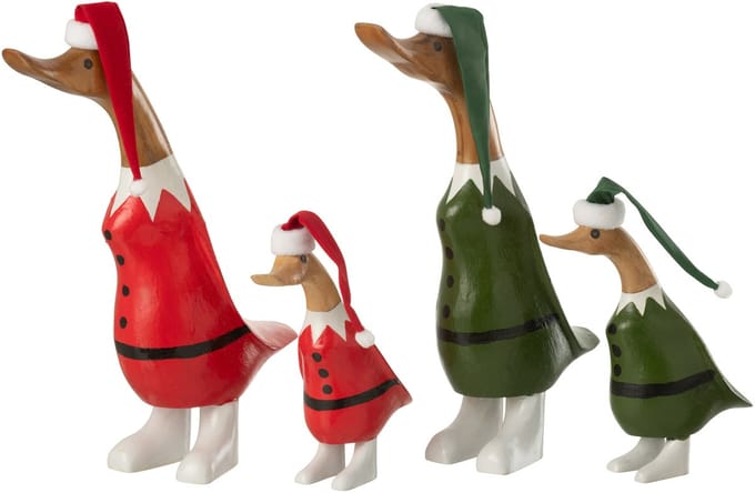 J-Line figuur Eend Hoed - hout - groen/rood - large - 2 stuks