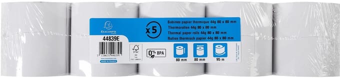 Exacompta 50x Kassarol 80x80mm - 95m - 1 laag thermisch papier 44g/m2 - groot aantal meters - Wit - 44839E