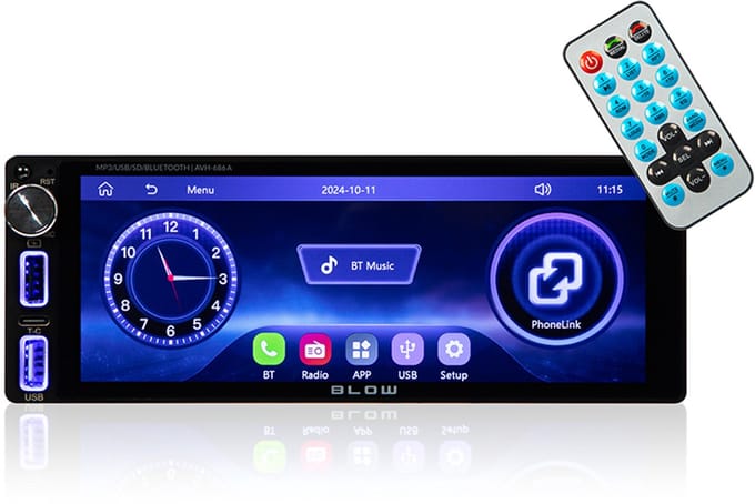 BLOW 686A Autoradio met Bluetooth – CarPlay – Android Auto - 6,86” Touchscreen – Bluetooth – USB/USB-C – RDS – 4x50W