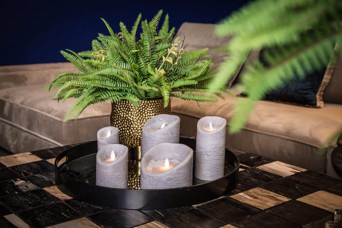 PTMD - 5 delige Led kaarsen set - RUSTIC SUEDE GREY- echte wax - bewegende vlam - timer functie