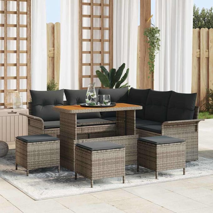 vidaXL Tuinbank Set met kussen met opslag met kussen 9 pcs Grijs