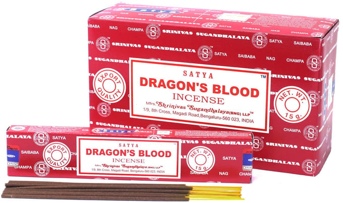 Satya - dragonsblood - wierook - drakenbloed - doos 12 pakjes van 15 gram