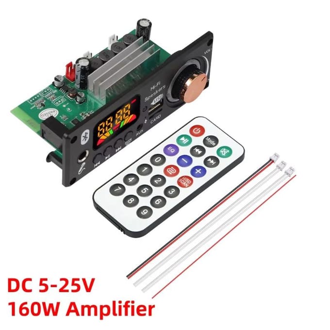 160W versterker Bluetooth decoderbord DIY 12V 6,5 mm microfoon FM-radio TF USB auto-audio muziekspeler luidsprekers volumeregeling DC 5V-25V 160W black
