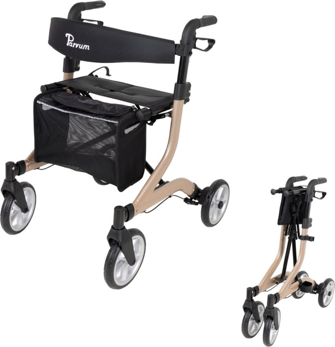 Parvum SuperLight Plus Rollator - Lichtgewicht rollator (5,2kg) - Incl. stokhouder, tas & rugleuning - Champagne